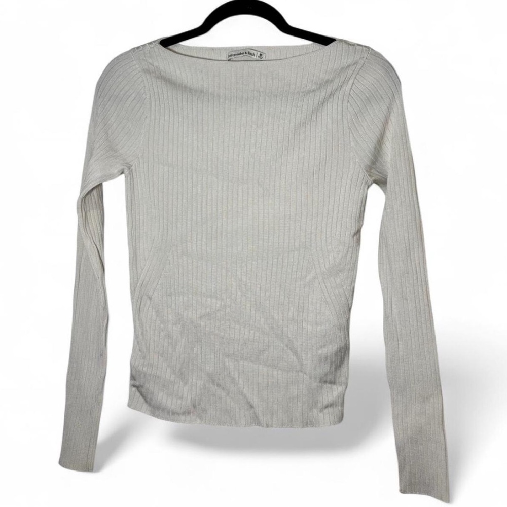 Abercrombie & Fitch White Ribbed Long Sleeve Top